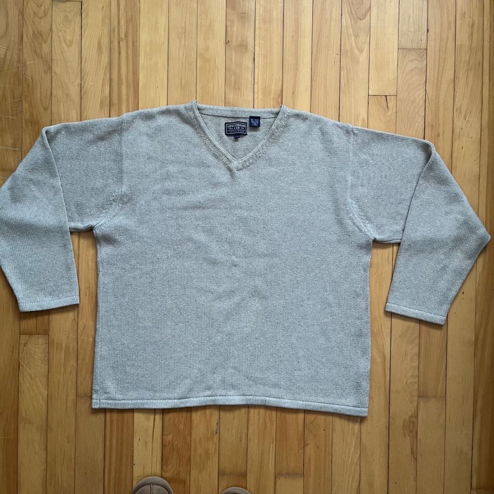 Levi Strauss Co Jeanswear Mens L G V Neck Knit Sweater Light Gray Cotton